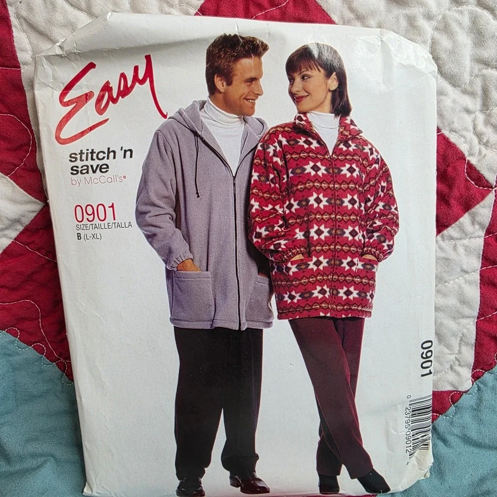 McCalls 0901 StitchNSave Unisex Fleece Jacket and Pants Sewing Pattern Size L-XL